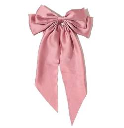 Elegante große Schleife Band Haarspange for Frauen einfache solide Satin Feder Clip Pferdeschwanz Schleife Haarnadel Mädchen Haarschmuck (Color : Pink) von BADALO
