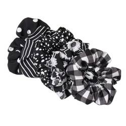 Haarbündel-Set, elastische Haarbänder, Pferdeschwanz-Clips, gepunktete, gestreifte Haarbänder, Damen-Haarbündel (Color : Black) von BADALO