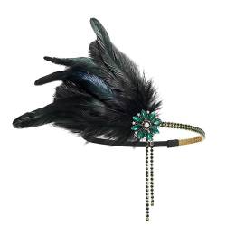 Haarschmuck, Strass-Perlen-Haarbänder, 1920er-Jahre-Vintage-Kopfschmuck, tanzendes Feder-Stirnband for Damen (Color : Black) von BADALO