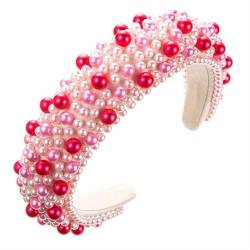 Hochwertiges, vollfarbiges Perlenschwamm-Stirnband, Haarschmuck, Damen-Trend-Party-Haarbänder, Haarbänder, Mädchen-Kopfbedeckung (Color : Pink Red) von BADALO