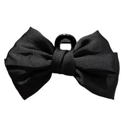 Korean Big Double Side Solid Satin Chiffon Plastic Hair Bows Crab Clips Claw for Women Girls Black Bowknote Accessories Summer (Color : Black) von BADALO