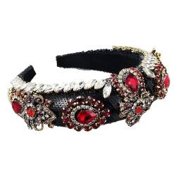 Luxuriöser Palast-Stil, voller Strass-Stirnband, Haarschmuck, verdickter Schwamm, Stickerei for Damen, Abschlussball (Color : B Red) von BADALO