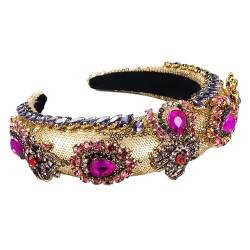 Luxuriöser Palast-Stil, voller Strass-Stirnband, Haarschmuck, verdickter Schwamm, Stickerei for Damen, Abschlussball (Color : B Rose red) von BADALO