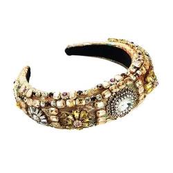 Luxuriöser Palast-Stil, voller Strass-Stirnband, Haarschmuck, verdickter Schwamm, Stickerei for Damen, Abschlussball (Color : Champagne) von BADALO