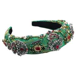 Luxuriöser Palast-Stil, voller Strass-Stirnband, Haarschmuck, verdickter Schwamm, Stickerei for Damen, Abschlussball (Color : E3 green) von BADALO