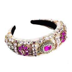 Luxuriöser Palast-Stil, voller Strass-Stirnband, Haarschmuck, verdickter Schwamm, Stickerei for Damen, Abschlussball (Color : Pink) von BADALO