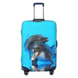 BAFAFA Gepäckabdeckung, Motiv: lächelnde Delfine, bedruckt, Koffer-Schutz, Reisegepäck, elastisch, kratzfest, Staubschutz, Schwarz , S von BAFAFA