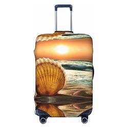 BAFAFA Gepäckabdeckung mit Muscheln und Sand bedruckt, Kofferschutz, Reisegepäck, elastisch, kratzfest, Staubschutz, Schwarz , M von BAFAFA