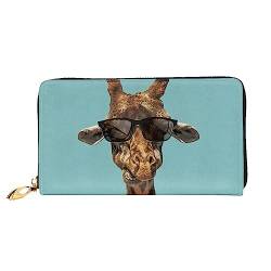 BAFAFA Giraffe mit Sonnenbrille Bedruckte Leder Geldbörse Damen Geldbörse Reißverschluss Geldbörse Wristlet Brieftasche Kartenhalter Damen Telefon Kupplung, Schwarz , Einheitsgröße, Klassisch von BAFAFA