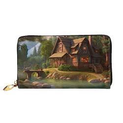 BAFAFA House by The Lake Bedruckte Ledergeldbörse Damen Geldbörse Reißverschluss Geldbörse Handgelenktasche Kartenhalter Damen Handy Clutch, Schwarz, Einheitsgröße, klassisch, Schwarz , Einheitsgröße, von BAFAFA