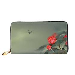 BAFAFA Lotus Blume und Libelle gedruckt Leder Brieftasche Frauen Brieftasche Reißverschluss Brieftasche Wristlet Brieftasche Kartenhalter Damen Telefon Kupplung, Schwarz , Einheitsgröße, Klassisch von BAFAFA