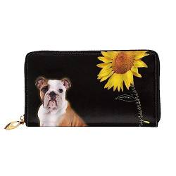 BAFAFA Lustige Hund mit Sonnenblume Gedruckt Leder Brieftasche Frauen Brieftasche Reißverschluss Brieftasche Wristlet Brieftasche Kartenhalter Damen Telefon Kupplung, Schwarz , Einheitsgröße, von BAFAFA