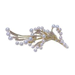 BAFAFA Luxuriöse natürliche weiße halbrunde Perlen unregelmäßige Welle Multi Perlen Corsage Brosche Mode Pullover Schmuck for Frauen (Color : Gold plated) von BAFAFA
