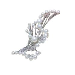 BAFAFA Luxuriöse natürliche weiße halbrunde Perlen unregelmäßige Welle Multi Perlen Corsage Brosche Mode Pullover Schmuck for Frauen (Color : Platinum plated) von BAFAFA