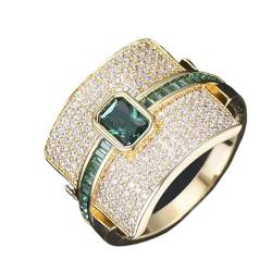 BAFAFA Luxuriöser Statement-Stapelring for Frauen, Hochzeit, kubischer Zirkon, Verlobung, Dubai, Punk, Braut-Top-Ringe (Color : Green Gold, Size : 4) von BAFAFA