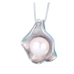 BAFAFA Natürliche Süßwasser Perle Schmuck Heißer Verkauf 925 Sterling Silber Anhänger Halskette Geschenk for Frauen Schmuck (Color : WHITE, Size : 8-9mm) von BAFAFA