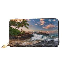 BAFAFA Palm Trees Clouds Tropical Coast Printed Leather Wallet Women'S Wallet Zipper Wallet Wristlet Wallet Card Holder Ladies Phone Clutch, Black, One Size, Classic, Schwarz , Einheitsgröße, von BAFAFA