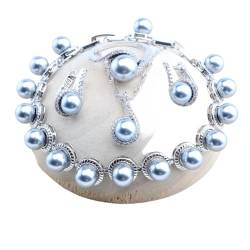 BAFAFA Perlenschmuck-Sets for Frauen, Silber 925, weiße Zirkon-Ringe, Stein-Armbänder, Ohrringe, Anhänger, Halsketten-Set (Color : 4PCS-Gray, Size : 10) von BAFAFA