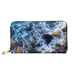 BAFAFA Sea Stones Bedruckte Leder Brieftasche Damen Geldbörse Reißverschluss Brieftasche Wristlet Brieftasche Kartenhalter Damen Telefon Kupplung, Schwarz , Einheitsgröße, Klassisch von BAFAFA