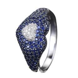 BAFAFA Trendiger Herz-AAA-Kubikzircon-stapelbarer schicker Ring for Frauen, Hochzeit, Braut-Statement-Fingerring (Color : Heart Blue, Size : 4) von BAFAFA