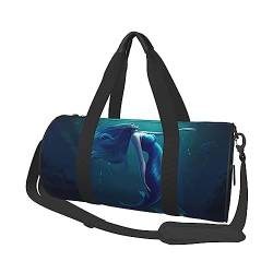 Blaue Meerjungfrau-bedruckte runde Reisetasche, runde Rolltasche, Turnbeutel, Fitnesstasche, Trainings-Handtasche, Schwarz, Einheitsgröße, Schwarz , Einheitsgröße von BAFAFA