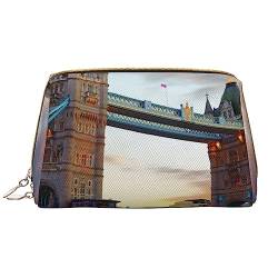 Blumen und Schmetterling gedruckt Make-up Tasche Leder Kosmetiktasche Reise Kulturbeutel Frauen Organizer Taschen, Historische Old Tower Bridge London, Einheitsgröße, Taschen-Organizer von BAFAFA