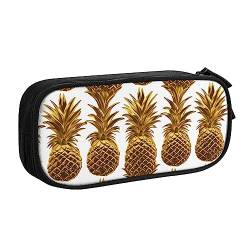 Federmäppchen mit goldenem Ananas-Hintergrund, bedruckt, Make-up-Tasche, Schmuckkästchen, tragbare Aufbewahrungsbox, Reise-Schmucketui, Schwarz, Schwarz , Einheitsgröße, Federmäppchen von BAFAFA