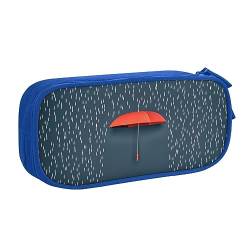 Federmäppchen mit rotem Regenschirm im Regen, bedruckt, Make-up-Tasche, Schmuckkästchen, tragbare Aufbewahrungsbox, Reise-Schmucketui, Schwarz, blau, Einheitsgröße, Federmäppchen von BAFAFA