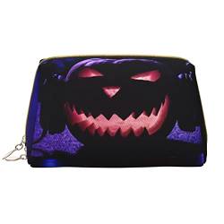 Halloween Gedruckt Make-up Tasche Leder Kosmetiktasche Reise Kulturbeutel Frauen Organizer Taschen, Halloween-Kürbis mit Kopfhörern, Einheitsgröße, Taschen-Organizer von BAFAFA