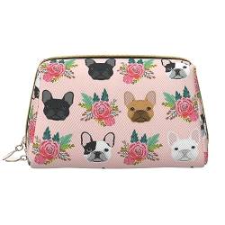 Lustige Happy Mops Hund Gedruckt Make-up Tasche Leder Kosmetiktasche Reise Kulturbeutel Frauen Organizer Taschen, Französische Bulldogge und Blumen, Einheitsgröße, Taschen-Organizer von BAFAFA