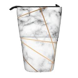 Marbling Texture Printed Pencil Case Pen Pouch Telescopic Pouch Bag Standing Pencil Holder Makeup Bag Cosmetic Organizer Bag Box Unisex, Schwarz , Einheitsgröße, Reisen von BAFAFA