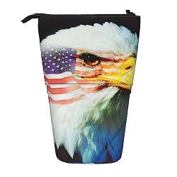 Patriotischer Adler bedrucktes Federmäppchen, Stifteetui, Teleskoptasche, Stehender Stifthalter, Make-up-Tasche, Kosmetik-Organizer, Tasche, Box, Unisex, Schwarz , Einheitsgröße von BAFAFA