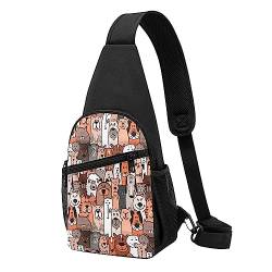 Pet Cats and Dogs Cartoon Style Printed Chest Pack Tactical Chest Bag Running Bag Fanny Pack Cycling Chest Pouch, Black, One Size, Schwarz , Einheitsgröße von BAFAFA