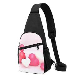 Pink Heart Printed Chest Pack Tactical Chest Bag Running Bag Fanny Pack Cycling Chest Pouch, Black, One Size, Schwarz , Einheitsgröße von BAFAFA