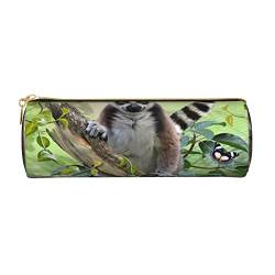 Ringtailed Lemur bedrucktes Leder-Federmäppchen, Stiftetasche, Kosmetiktasche, Make-up-Tasche, Büro-Aufbewahrungstasche für Männer und Frauen, Lemur mit Ringschwanz., Einheitsgröße von BAFAFA