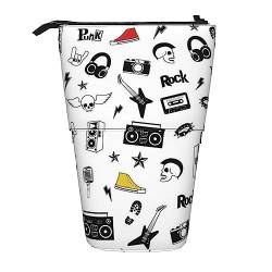 Rock Music Pattern Printed Pencil Case Pen Pouch Teleskop Pouch Bag Standing Pencil Holder Makeup Bag Cosmetic Organizer Bag Box Unisex, Schwarz , Einheitsgröße von BAFAFA