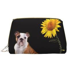 Rote Weinrose Gedruckt Make-up Tasche Leder Kosmetiktasche Reise Kulturbeutel Frauen Organizer Taschen, Lustiger Hund mit Sonnenblume, Einheitsgröße, Taschen-Organizer von BAFAFA