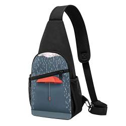 Roter Regenschirm im Regen, bedruckt, Brusttasche, Umhängetasche, Reisen, Wandern, Brusttasche, Tagesrucksack, Schwarz , Einheitsgröße von BAFAFA