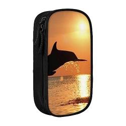 Sunset Dolphin Printed Kosmetiktasche Tragbare Make-up Tasche Reise Schmuck Fall Handtasche Geldbörse Beutel Schwarz, Schwarz , Einheitsgröße von BAFAFA