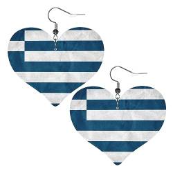 griechische Flagge Gedruckt Leder Ohrringe Herz Ohrringe Baumeln Tropfen Ohrring Doppelseitige Leder Ohrringe Für Frauen Mädchen Schmuck, Einheitsgröße, Leder, Kein Edelstein von BAFAFA