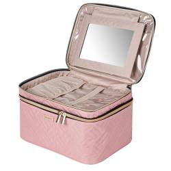 BAFAWYE Doppelschichtige Reise-Make-up-Tasche mit Spiegel für Damen, Pink von BAFAMYE