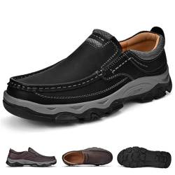 Comfymore-Schuhe for Herren, orthopädische Wanderschuhe for Herren, Slip-On-Schuhe, Loafer, Lederschuhe, leichte, atmungsaktive Freizeit-Sneaker (Color : B Black, Size : 42 EU) von BAFRA