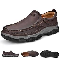 Comfymore-Schuhe for Herren, orthopädische Wanderschuhe for Herren, Slip-On-Schuhe, Loafer, Lederschuhe, leichte, atmungsaktive Freizeit-Sneaker (Color : B Dark Brown, Size : 42 EU) von BAFRA