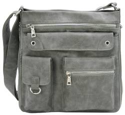 BAG STREET - Damen Handtasche mit vielen Fächern - Vintage Umhängetasche Crossbody Schultertasche - 32 x 32 x 14 cm (Grau) von BAG STREET INTERNATIONAL