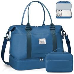 BAGAIL Reisetasche, Wochenendtasche für Damen, Übernachtung, Fitnessstudio, Tragetasche mit Nasstasche, Krankenhaus-Muttertasche für Arbeit und Lieferung, A-pfau blau, Extra Large Set, Reisetasche mit von BAGAIL