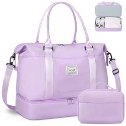 BAGAIL Reisetasche, Wochenendtasche für Damen, Übernachtung, Fitnessstudio, Tragetasche mit Nasstasche, Krankenhaus-Muttertasche für Arbeit und Lieferung, A-purple, Extra Large Set, Reisetasche mit von BAGAIL