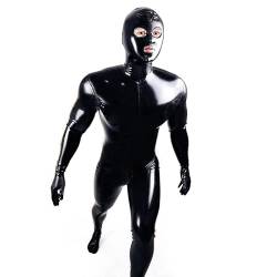 BAGEVI Herren PVC Leder Trikot Reißverschluss Overall Catsuit Kleidung Gefangener Lackleder Overall Cosplay Handschuhe Maske Wetlook Clubwear Body Aus 100% Naturkautschuk,Schwarz,5XL von BAGEVI