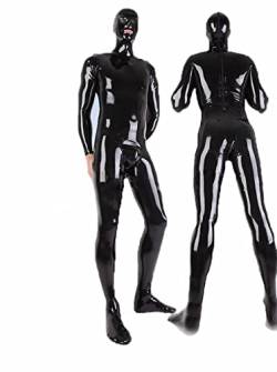 BAGEVI Sexy Dessous Herren Lack Catsuit ouvert, PVC Anzug Jumpsuit Overall Langarm mit 3 Wege Reißverschluss für Herren und Damen Cosplay Clubwear,Schwarz,XL von BAGEVI