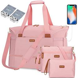 Sporttasche für Damen, Sporttasche, Reisetasche, mit USB-Ladeanschluss, Rose, Sport-Seesäcke von BAGODI