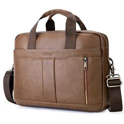 BAGZY Laptoptasche 15.6 Zoll Aktentasche Herren Umhängetasche Geschenk für Männer Handtasche für Männer Echtes Leder Herren Business Tasche Notebook Tasche Herren Bürotasche (Braun) von BAGZY